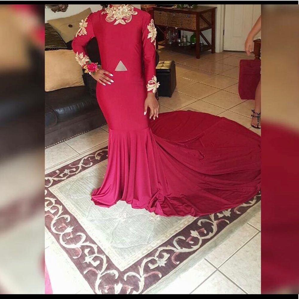 Burgundy and Gold Prom Dress